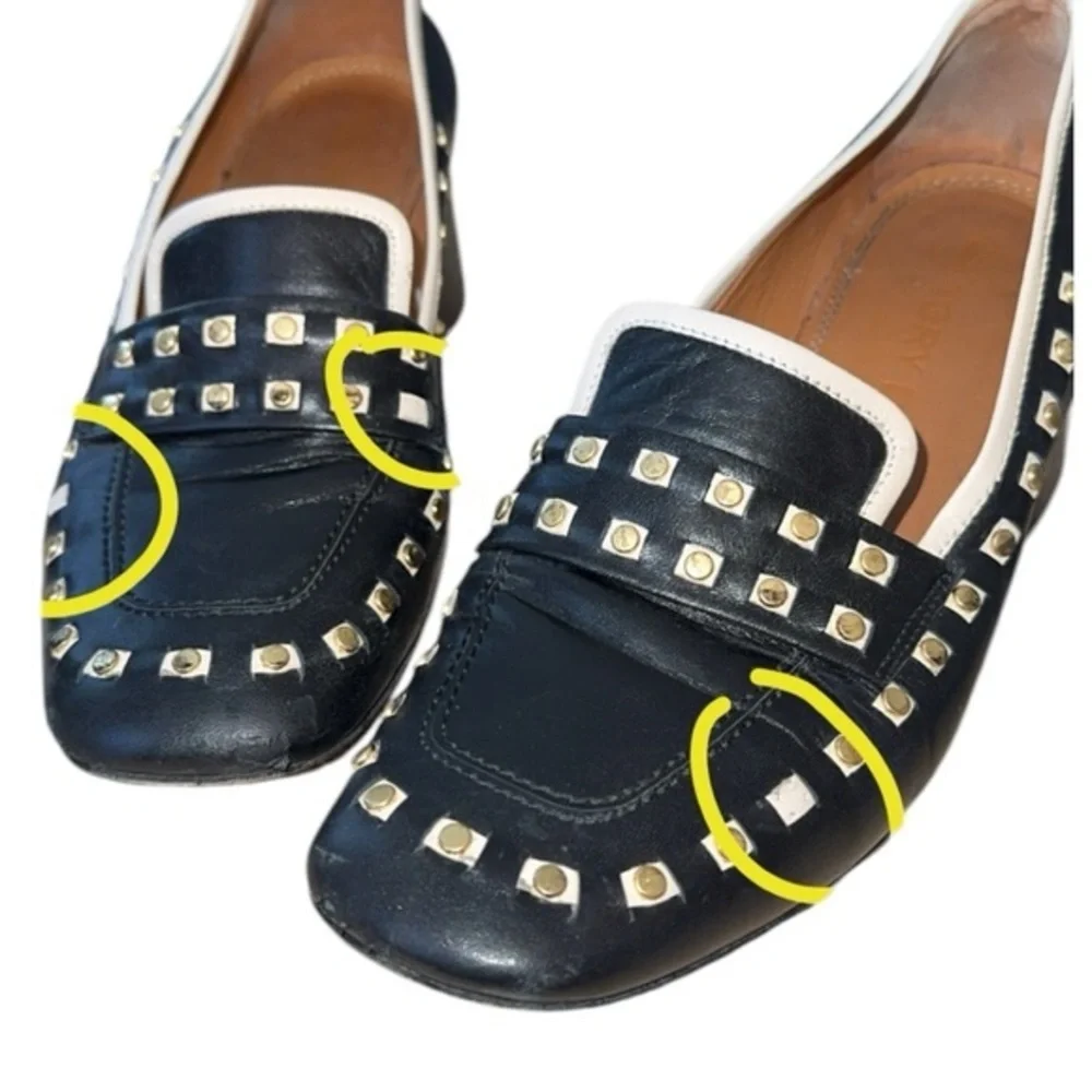 Tory Burch Perfect‎ Black Dolce Leather Studded Block Heel Slip On Loafers 7.5